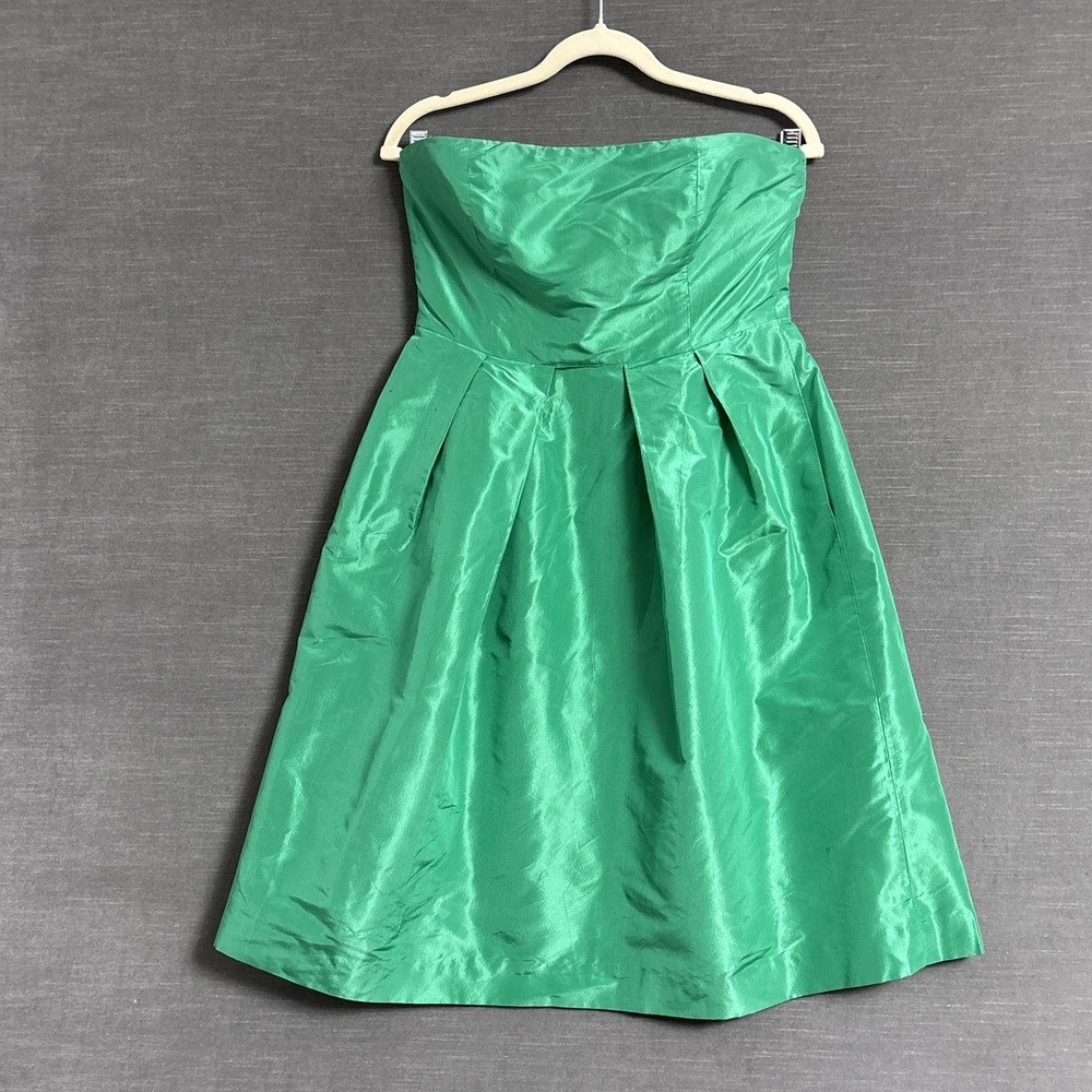 J Crew Dress 8 Green Strapless Silk Pleated Cocktail Party Wedding Holiday